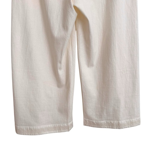 THE EARTH COLLECTION Natural Cotton Cream Wide Leg Crop Pants Greek Key Hem XXL - Picture 9 of 10